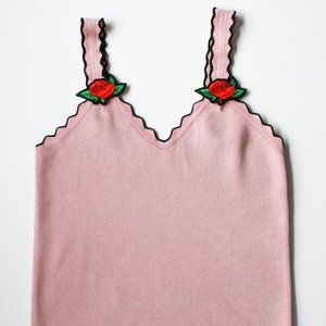 Rose Tank Top, Pink Tank Top, Scalloped Tank Top Sweetheart Neckline - SIZE SMAL